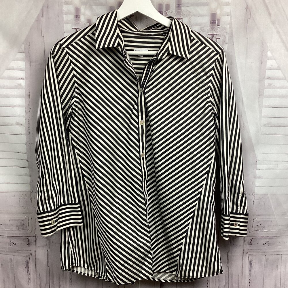 Foxcroft Striped Button Down 3/4 Sleeve Shirt Fitted 10 - Picture 1 of 9